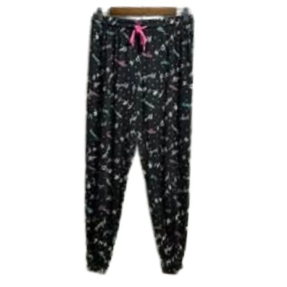 Friends Jogger Pants Black Multicolor Womens S TV Show Lounge Pajama Nostalgia